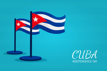 banner website cuba independence day with realistic stand flag