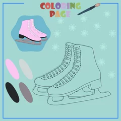 Foto op Plexiglas Pair of figure ice skates isolated on white. Coloring page © Taisiya