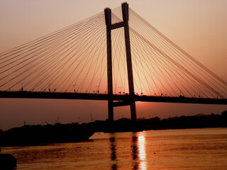 Kolkata Riverfront on the banks of Ganga or Hooghly River, photo taken around sunset time.
