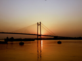 Kolkata Riverfront on the banks of Ganga or Hooghly River, photo taken around sunset time.