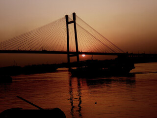 Kolkata Riverfront on the banks of Ganga or Hooghly River, photo taken around sunset time.