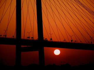 Kolkata Riverfront on the banks of Ganga or Hooghly River, photo taken around sunset time.