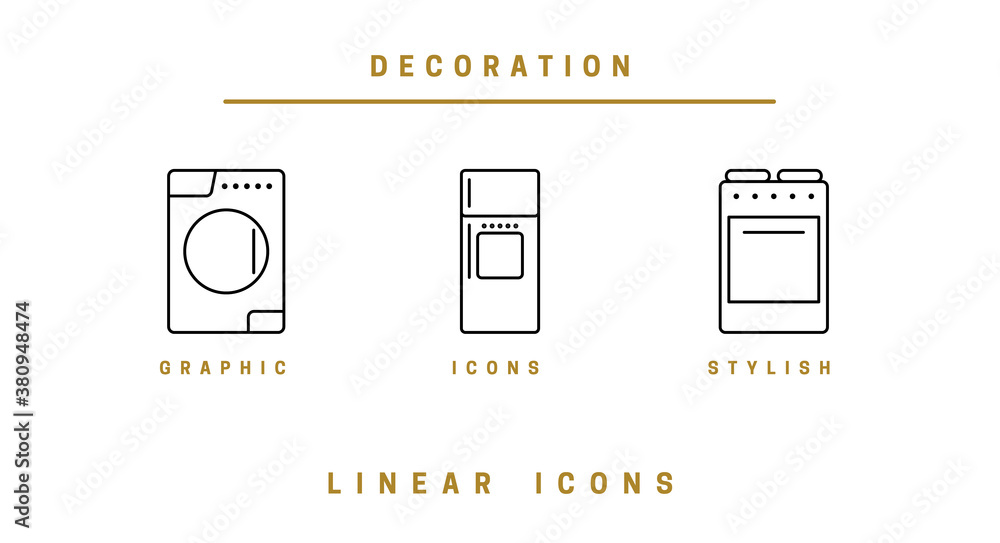 Poster set of outline vector home appliances icons for web design in simple linear style isolated on white 