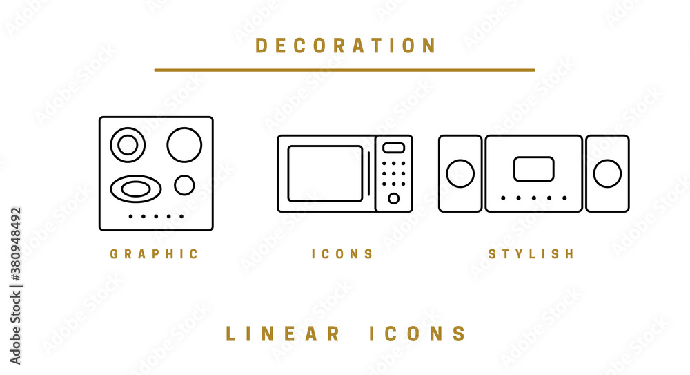 Poster set of outline vector home appliances icons for web design in simple linear style isolated on white 