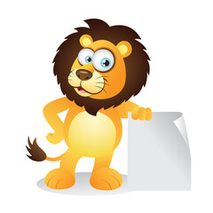 Cartoon Lion holding a piece of blank paper signage