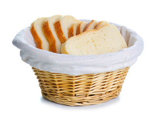 Basket with bread on white background isolation