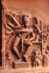 Fototapeta premium Badami cave temples, complex of Hindu and Jain cave temples located in Badami, Bagalkot district in northern part of Karnataka, India. Built by Chalukya.