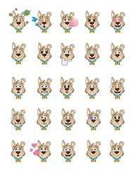 cartoon with dogs with different emotions. large set of isolated emoji on a white background. vector stock illustrations