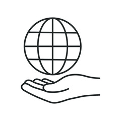 line icon, hand holding the planet