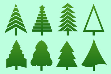 Set of christmas trees. Green christmas tree collection for celebration xmas and new year illustration. Icons collection