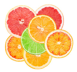 mix of citrus slices isolated on a white background