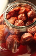 Delicious compote with strawberries in a jar