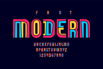 Trendy colored font, modern alphabet, letters and numbers, vector illustration 10eps
