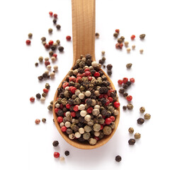Colored peppercorn in the wooden spoon