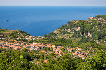 View of the hills around San Lazzaro above Amalfi, Salerno in the region of Campania, Italy