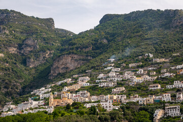 Fototapeta na wymiar Offshore view of Amalfi coast near Amalfi Town, Salerno, Campanis, Italy