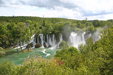 Wide shot of the Kravice Waterfalls, Bosnia-Herzegovina.