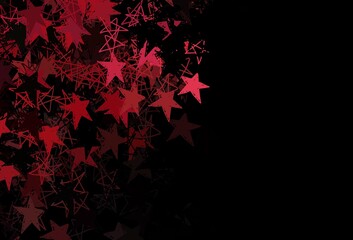 Dark Pink, Red vector background with beautiful snowflakes, stars.