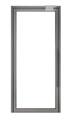 Modern black office metallic handle door isolated on white background, frontstore entrance elegant glass frame element for business store design