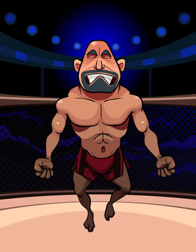 cartoon fighter preparing for a fight in the ring with a net