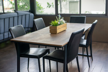 Conference table with chairs placed all around