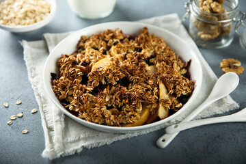 Traditional homemade fruit crumble with oats