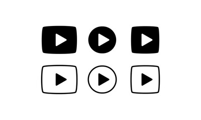 Play button icon set in black. Music or video turn on or off. Vector on isolated white background. EPS 10