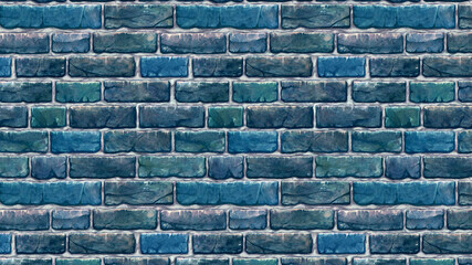 横長サイズの青色のレンガの壁紙。シームレスパターン素材