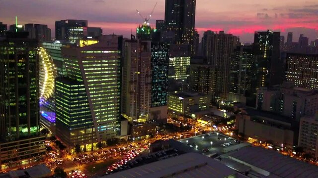 Aerial shot of Metro Manila BGC business district skyline at dusk