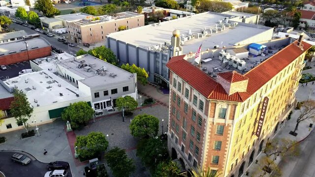 Aerial: Slow fly over town square.