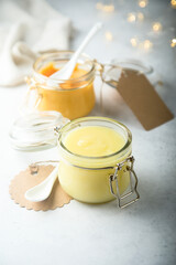 Traditional homemade lemon curd, canned