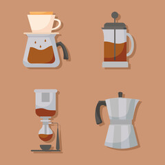 coffee methods set on brown background vector design