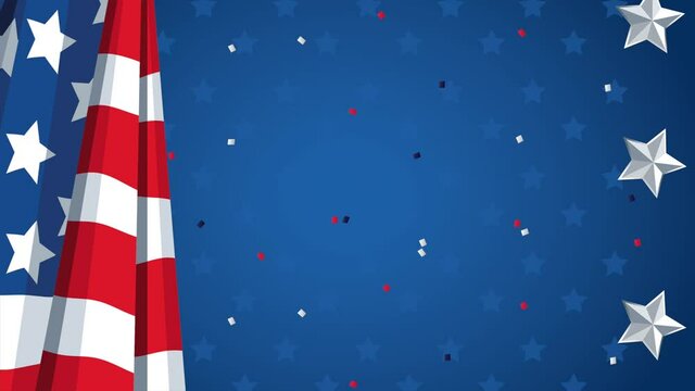 united states of america celebration animated card with usa flag and stars
