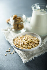 Healthy oats in a white bowl