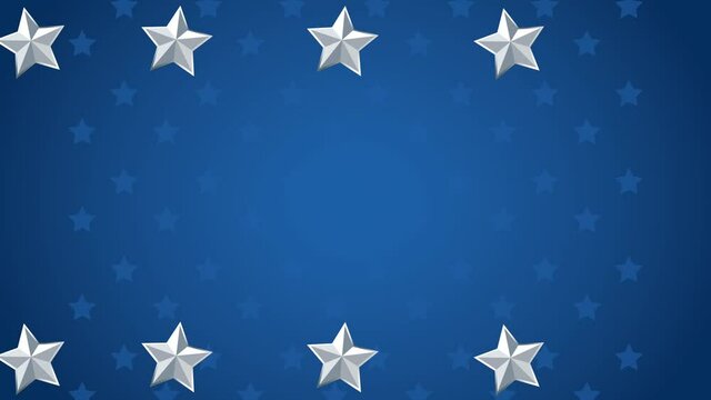 united states of america celebration animated card with stars in blue background