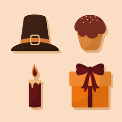 happy thanksgiving day with icon set vector design