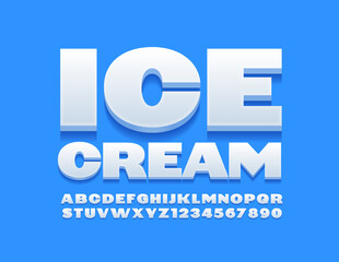 Vector modern logo Ice Cream. White stylish Font. Set of 3D Alphabet Letters and Numbers