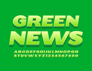Vector eco template Green News. Modern 3D Font. Stylish set of Alphabet letters and Numbers