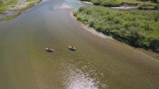 Aerial View of Kayakers on River Priest River Idaho