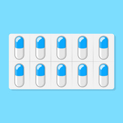 Capsules in a blister. Medicine flat vector illustration