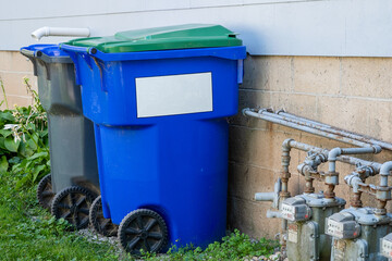 Naklejka premium Rash and recycling bins outside a home