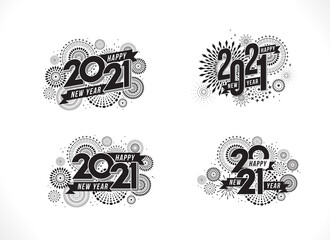 Vector Happy New Year 2021 with fireworks and text design.