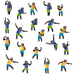 chimpanzé, gens, habillé en homme, position,  figure, sympa, icône, ajuster, isolé, affaires , blanc, mouvement, content,  homme, travail, personne, visage, noir, jeune, groupe, collection,  illustrat