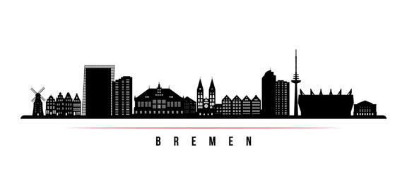 Bremen skyline horizontal banner. Black and white silhouette of Bremen City, Germany. Vector template for your design. - obrazy, fototapety, plakaty