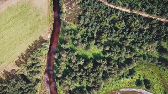 Top down view of a river delta in &Aring;mli, Telemark Norway