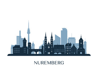 Nuremberg skyline, monochrome silhouette. Vector illustration. - obrazy, fototapety, plakaty