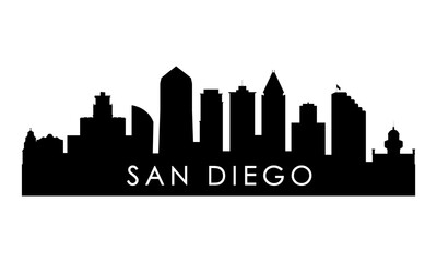 San Diego skyline silhouette. Black San Diego city design isolated on white background. - obrazy, fototapety, plakaty