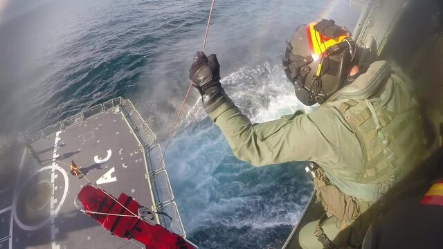 medical evacuation training from a helicopter during deployment.