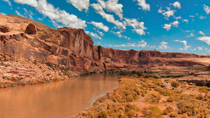 Aerial view of Colorado river and mountains near Moab, Utah
