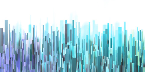 Random abstract colorful rectangular shapes. A 3D illustration.  Representation of a city skyline. 